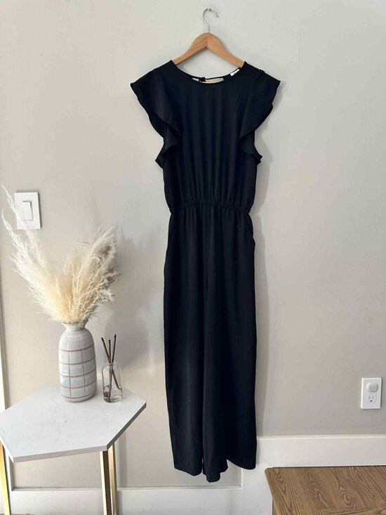 Wilfred Black Ruffle Sleeve Midi Dress, Size Medium - Picture 2 of 7